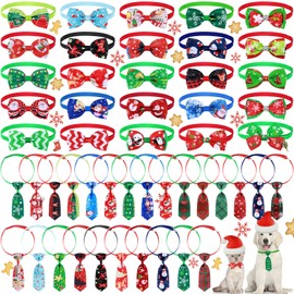 Saintrygo 50 Pcs Summer Spring Dog Bow Ties Collars for Dogs Includes 25 Dog Neckties and 25 Dog Bowties Adjustable Dog Bowties Neckties Collars for Small Medium Large Dogs Cats Pet