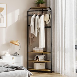 SunnyFurn Corner Coat Rack with Shoe Bench, Vintage Hall Tree with 6 Double Hooks, Entryway Storage Bench with Shelf, Wooden Hanger Stand for Jackets Hats and Shoes