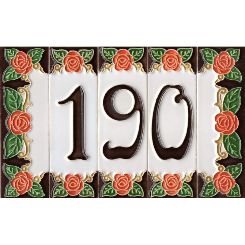 House Numbers, Italian Ceramic Numbers & Letters Tiles Orange Rose