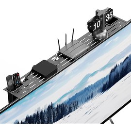 Steel TV Top Shelf- Adjustable Screen Shelf Floating Stand with 2 Storage Boxes,Computer Screen Shelf for Soundbar, Media Boxes, Game Console, Router and Home,34.65×4.33inch