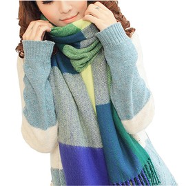 Loritta Womens Scarf Fashion Long Plaid Shawls Wraps Big Grid Winter Warm Lattice Large Scarves Gifts, Blue Green Lattice