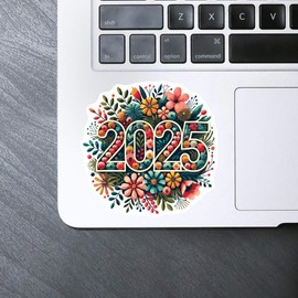 Medium 100mm 'Floral New Year 2025' Permanent Sticker Decal for Cars/Windows/Bins/Walls etc (DW00130577)