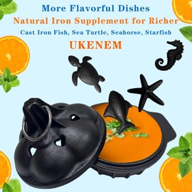 UKENEM Small Cast Iron Smoker Roaster for Grill & Cast Iron Fish, Sea Turtle, Seahorse, Starfish, Combination Natural Iron Grill-Smokers Garlic Roaster, Enhance The Flavor of Butter Garlic Sauce, Soup