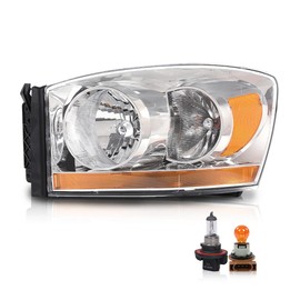 CHEDA Headlights Assembly w/Light Bar Compatible with Dodge Ram 1500 2006-2008/Fit Dodge Ram 2500 3500 2006-2009 Driver Side Headlamps Clear Lens Chrome Housing Amber Reflector