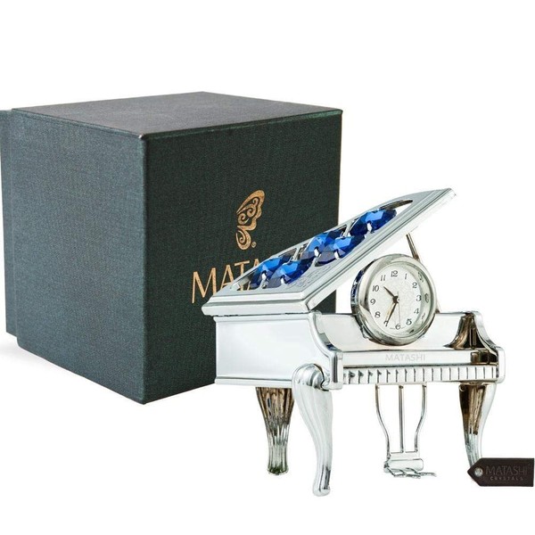Matashi Silver Plated Vintage Piano Desk Clock for Shelf Desktop Tabletop Clock with a Luxury Gift Box - Gift for Musician New Year Valentines Day Christmas Birthday Anniversary Mother's Day