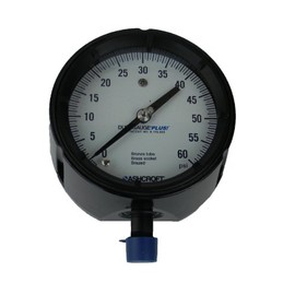 Ashcroft Duragauge Type 1279 Black Phenolic Case Pressure Gauge, C510 Grade A Phosphor Bronze Tube, Brass Tip, Silver Brazed, Brass Socket, Solid Front Case, 4.5" Dial Size, 1/2" NPT Lower Connection, 0/60 psi Pressure Range