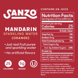 Sanzo Flavored Sparkling Water - Mandarin Orange Seltzer - Low Calorie Low Sugar Soda - Craft Asian Drinks - Vegan Gluten Free Carbonated Flavored Water - Fizzy Healthy Drinks - 12oz, 12 Pack