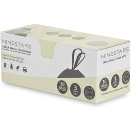 NINESTARS NSTB-3-30 Extra Strong White Trash Bag w/Drawstring Closure, 3 Gal. / 12 L., 30 count