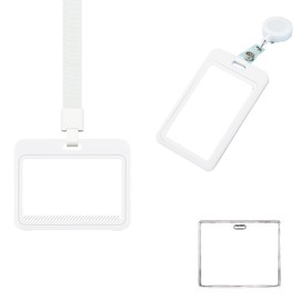 3 Pack Card Holders with Strap Extendable Steel Cable Clear ID Card Sleeves for ID Clip, Credit Cards Badge Holder (White)