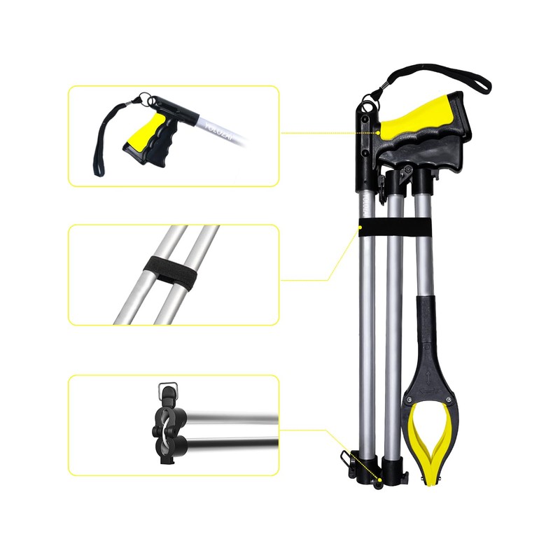 38" Extra Long Grabber Tool with 360°Rotating Anti-Slip Jaw， Lightweight
