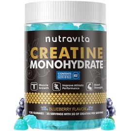 Nutravita Gomitas de monohidrato de creatina para hombres y mujeres 5 g de monohidrato de creatina por ración, sin azúcar, veganas, sabor a arándanos 