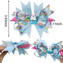 Easter Hair Clips Easter Bows Clips Grosgrain Hair Barrettes Bunny Rabbit Headwear Boutique Hairpin Blue Pink Egg Hair Accessories Alligator Clips Supplies Party Costume Decoration 2PCS