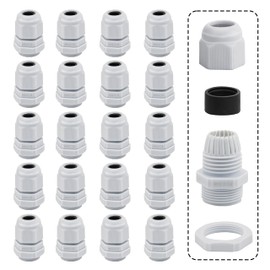 Pack of 20 Waterproof Cable Glands, M12 White, Adjustable Cable Gland with Nut for Attaching Cable Glands for Outdoor Garden Garage Junction Box