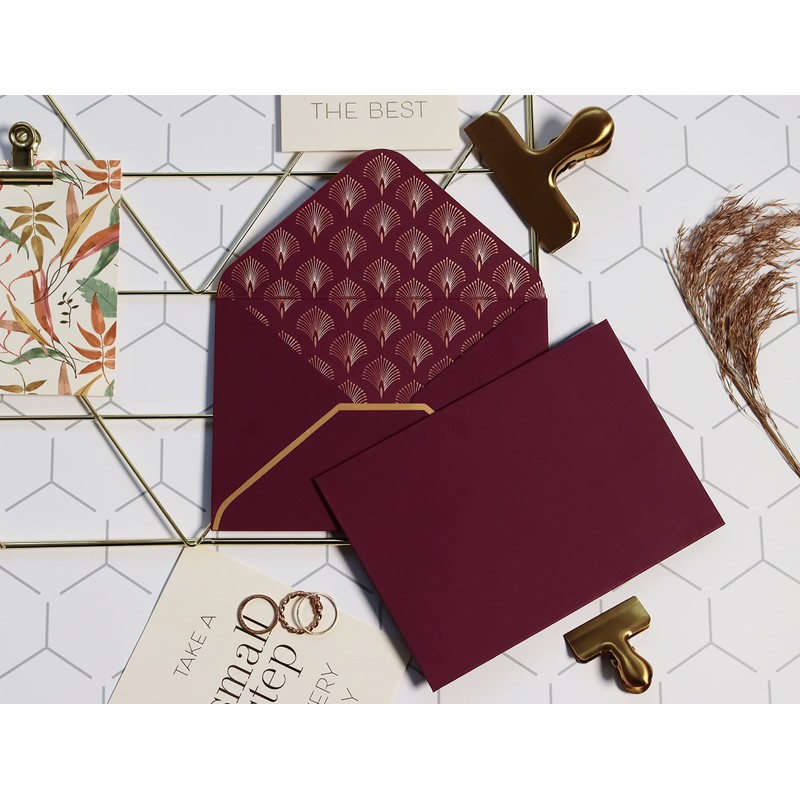 JoliCoon 3 Envelopes A6 Dark Red with Gold Foil and