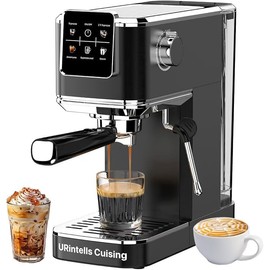 URintells Cuising Espresso Machine 20 Bar,Touch Screen Espresso Maker with Steam Milk Frother,Stainless Steel Coffee Machine for Cappuccino Latte Americano Cold Brew,1350W Fast Heat Up System,Black