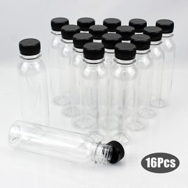 YankMooM 16 Pack Clear Juice Bottles,150ml Reusable Empty Plastic Bottles with Lids for Juice Milk Water and Other Beverages (Black)