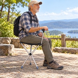 Foldable Walking Stick with Seat for Outdoor Use – Adjustable 3-Legged Steel Cane for Walking, Hiking and Resting