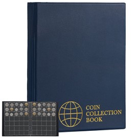 Coin Albums - Coin Book 10 Pages Coin Collection Holder Letter Size Coin Storage Book Pocket CS02 (Pocket Size 1.2x1.4 in/30x35mm[350 pockets total], Prussian Blue)