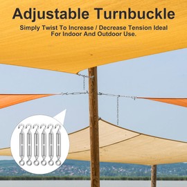 Turnbuckles Rope Tensioner Stainless Steel 304, Pack of 6 M6 Tension Hooks, Wire Tensioner, Adjustable Turnbuckle with Eyelet, Rope Tension Set for Awnings, Garden Wire, Washing Line