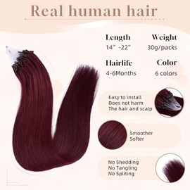 MioYio Microlink Hair Extensions Human Hair 99j Grape Purple 30g/30s/Pack 22inch Microbead Micro Loop Hair Extensions Real Human Soft and Glossy Longer Life