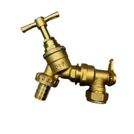 TC Garden Hose Union BIB TAP 1/2" Brass with Wall Plate Elbow 15mm x 1/2"