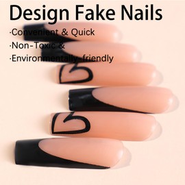 24Pcs French Tip Press on Nails Long Square Valentines Fake Nails Coffin Nail Tips Full Cover Artificial False Nails with Heart Design Valentines Day Acrylic Nails for Women DIY Valentines Day Nails