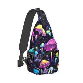 Psychedelic Neon Mushroom Art Outdoor Crossbody Shoulder Bag For Unisex Young Adult Hiking Bicycling