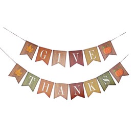 GrantParty Happy Thanksgiving Day Fall Banner Give Thanks Bunting Maple Leaf Banner Paper for Thanksgiving Party Celebration Party Decoration