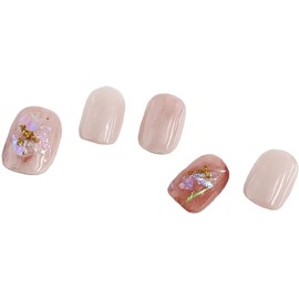 Very Short Pink Hand Nail Tip, Short Size, Hologram, Pink, Marble Pattern, Small Size, Small, Short, Small Size, Cute, Dull Pink, Gel False Nails, Stylish, M, Set of 10, Made in Japan, Made in Japan