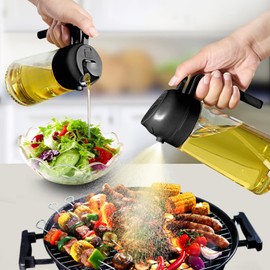 Shadcoler 2 in 1 Ölsprüher für Speiseöl, Öl Sprühflasche für Heißluftfritteuse, Ölspray Dispenser zum Kochen, Rapsöl Öl Sprüher, Glas Oil Sprayer Bottle zum Kochen, Backen, Grillen und Salate 470ml