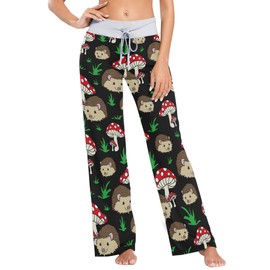 XUWU Hedgehogs And Mushrooms Print Women Pajama Pants Sleepwear Comfy Casual Palazzo Lounge Pants Wide Leg M