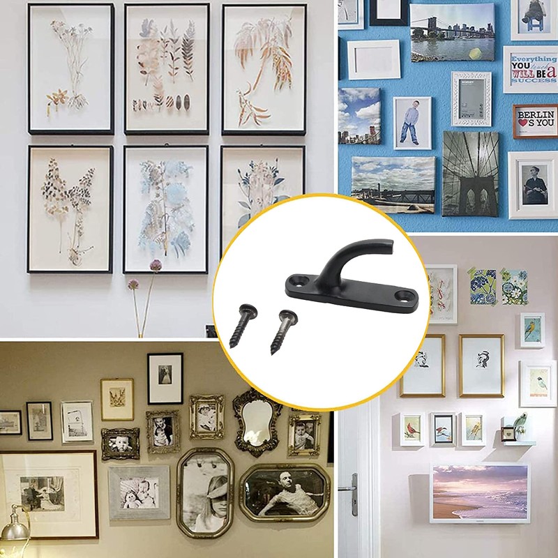 SUL Curtain Hold Tie Backs Black Hooks, U Shaped Wall