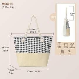 Gladdon Beach Tote Bag for Women with Zipper and Rope Handle Waterproof Reusable Shoulder Bag Handbags for Picnic Holiday Shopping Travel Gym