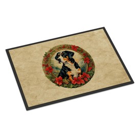 Caroline's Treasures DAC2361JMAT Entlebucher Mountain Dog Christmas Flowers Doormat Front Door Mat Indoor Outdoor Rugs for Entryway, Non Slip Washable Low Pile, 24H X 36W