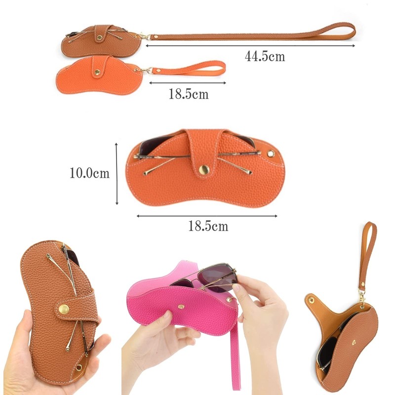 Lunali Leather Eyeglass Case with Strap, Thin, Slim, Glasses Case,