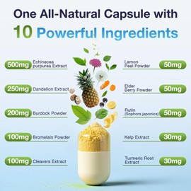 ELERULE Lymphatic Support Supplement, Lymphatic Drainage Supplements with with Dandelion, Burdock, Echinacea, Lemon & More, Lymph System Support for Men and Women – 60 Capsules