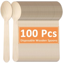 Disposable Wooden Spoons - 100 Pack Eco Friendly Biodegradable Wooden Cutlery for Desert Birch Wood-Sturdy Spoons, Brown