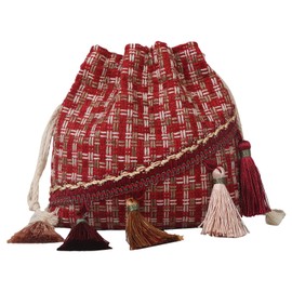 Aewob Crossbody Bags for Women Boho Small Drawstring Bucket Bag with Tassels - Red