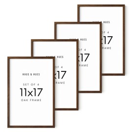 Haus and Hues Set of 4 11x17 Picture Frame - 11x17 Frame Wood Gallery Wall Frame Set, 17x11 Picture Frames Wall Decor Natural Wood Frame, Collage Photo Frames 11x17 Picture Frame Set (Walnut Oak