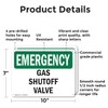 (2 Pack) Gas Shutoff Valve OSHA Emergency Sign 10 Inch