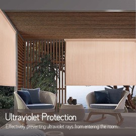 Lihopefe outdoor roller shutter 8 '(width) x 8' (height), outdoor cordless Patio sunshade, roller shutter type outdoor shutter for porch, crank operated (Beige, (8' X 8'))