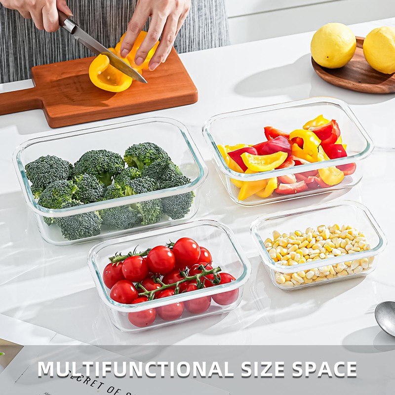 Pmssypl Glass Food Storage Containers with Airtight Locking Lids, 4-Piece