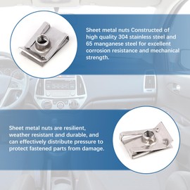 LALAGO Pack of 100 Tin Nuts, M4 M5 M6 M8 Tin Nuts Assortment Set, Stainless Steel Tin Nut Clip, U-Type Clip Nut, Thread Clip Nut Set, Tin Nuts Snap Nut Set with Storage Box