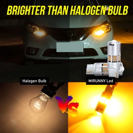 MIRUNNY Newest 7440 Switchback LED Light Bulbs Built-in Canbus Resistors & Fan,1200 Lumens 54-SMD 27W/ Projector Replacement for Turn Signal Lights, Amber Yellow