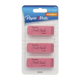 Paper Mate Pink Pearl Erasers, Large, 12 Packs of 3 (36 Erasers)