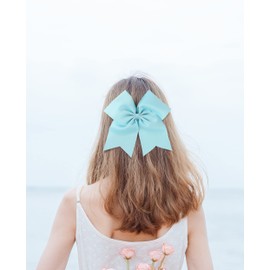 AMYDECOR 7 Inch Jumbo Solid Color Bows with Alligator Hair Clips For Girls and Women (Sky Blue)