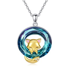 RMREWY 925 Sterling Silver Fox with Crystal Pendant Necklace Birthday for Women
