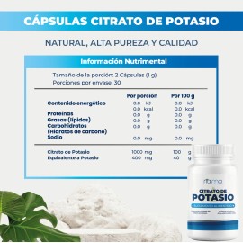 Citrato de Potasio 120 cpsulas. Suplemento mineral que apoya el equilibrio electroltico, la funcin muscular y la salud cardiovascular.                
