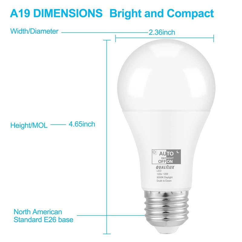 Qualilux Dusk to Dawn Light Bulbs 1000 Lumen, Daylight, 75W