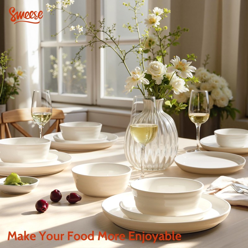 Sweese Plates and Bowls Sets,18 Pieces Modern Porcelain Dinnerware Set
